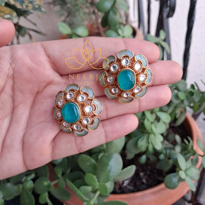 Blue Stone Kundan Stud Earrings