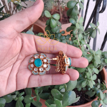 Blue Stone Kundan Stud Earrings