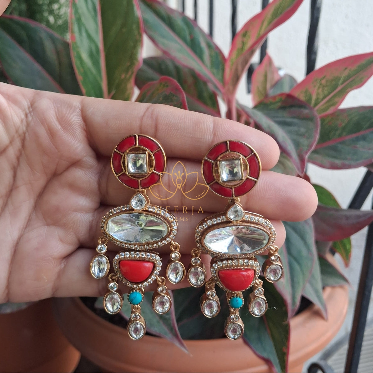 Crimson Majesty Kundan Earrings