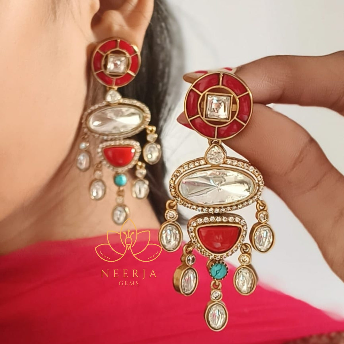 Crimson Majesty Kundan Earrings