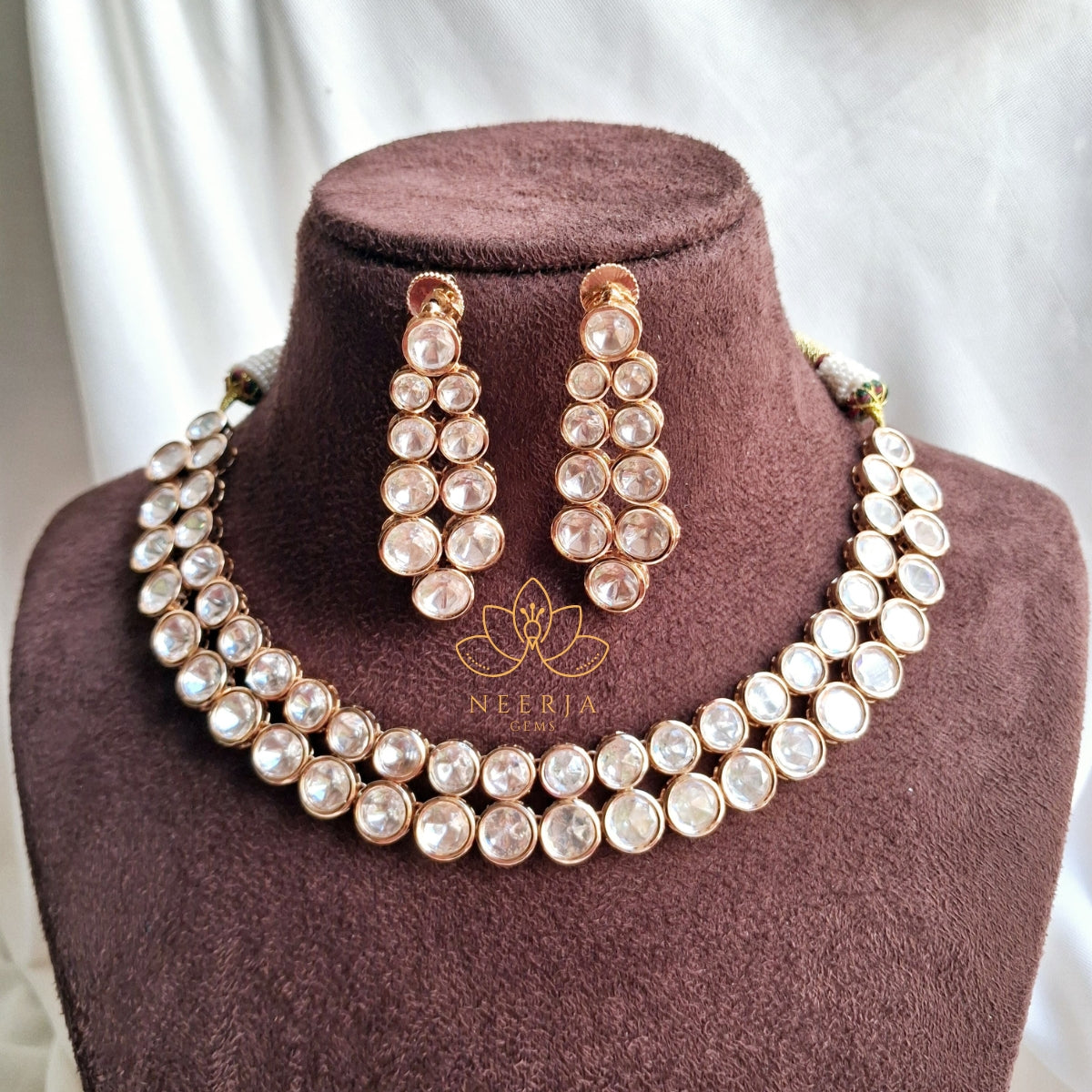 Elegant Polki Pearl Double-Layer Necklace Set