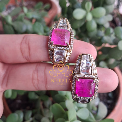 Elegant Ruby Kundan Clip-On Earrings