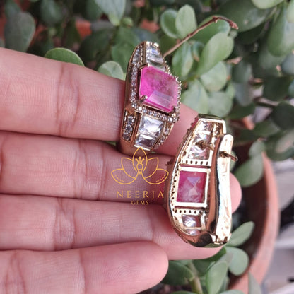 Elegant Ruby Kundan Clip-On Earrings