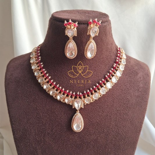 Elegant Ruby & Pearl Bridal Kundan Necklace Set