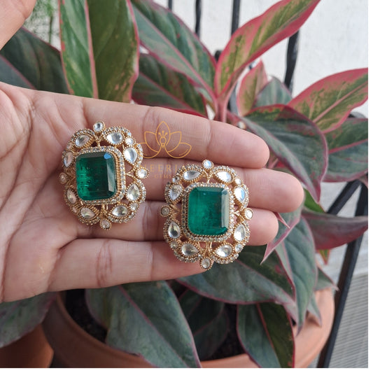 Emerald Enchantment Kundan Studs