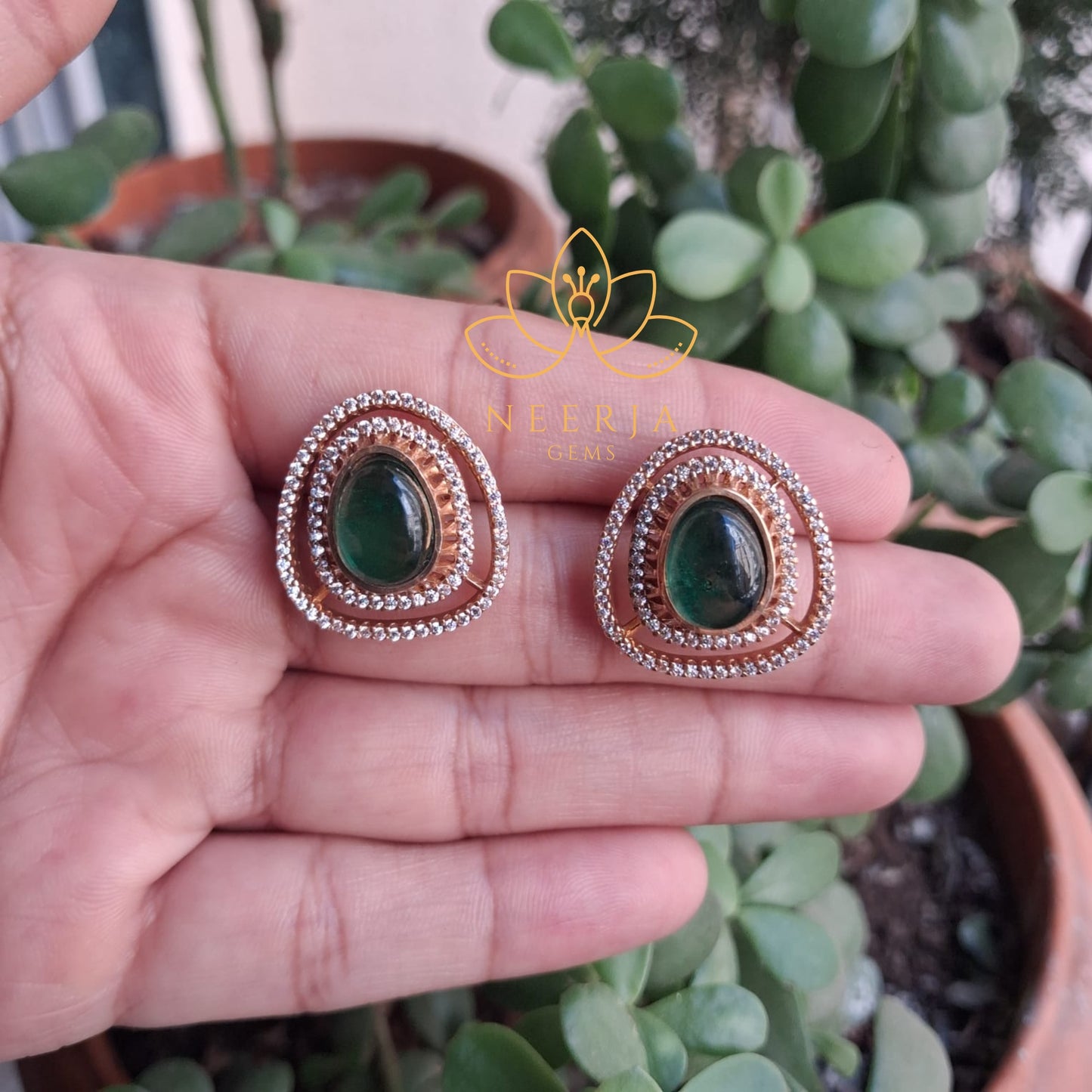 Emerald Majestic Kundan Studs