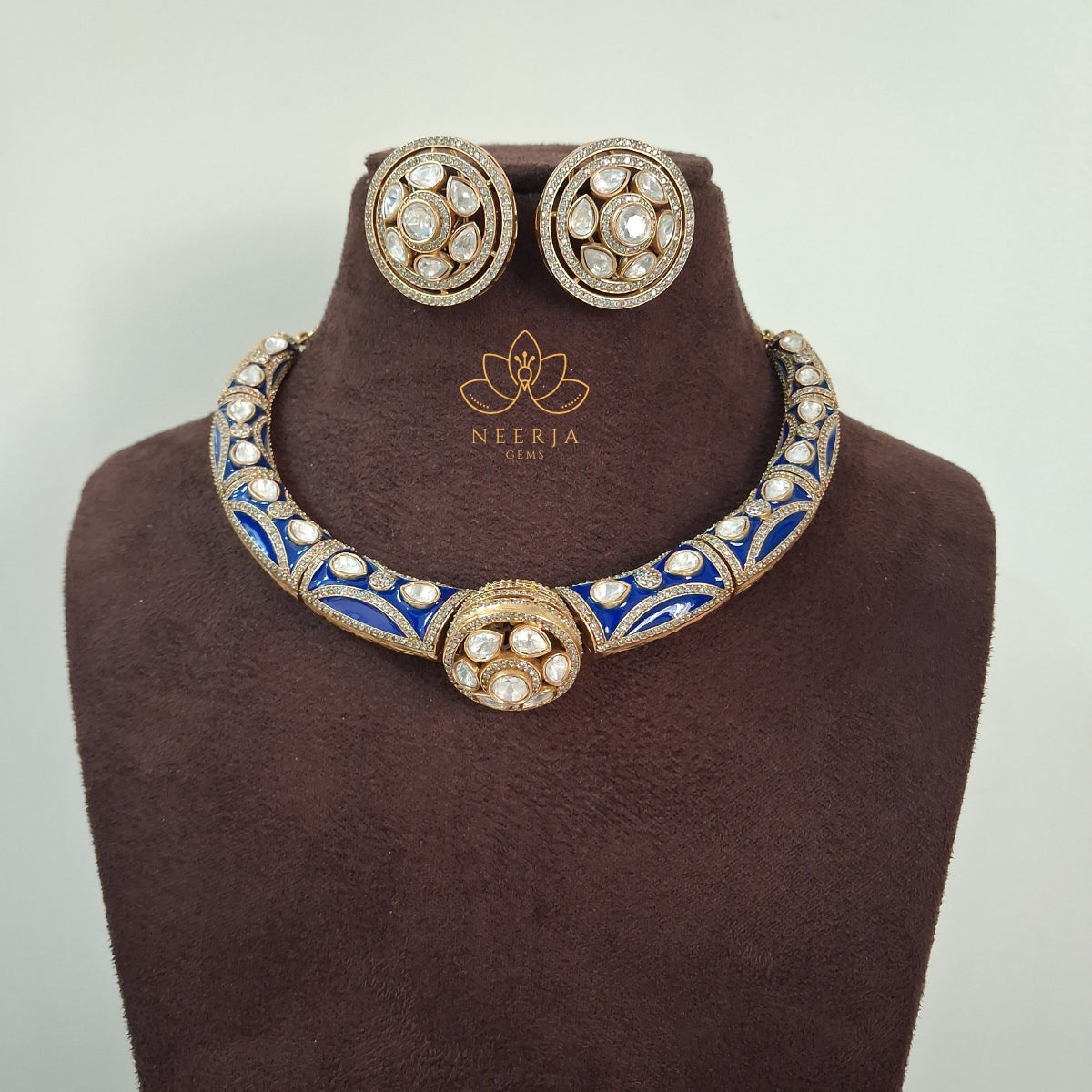 Imperial Blue Meenakari Polki Choker Set