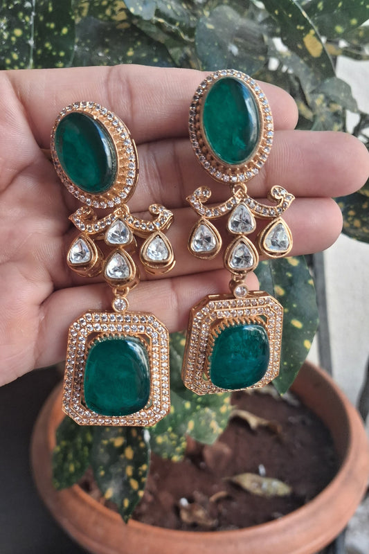 Luxury Green Stone Kundan Earrings