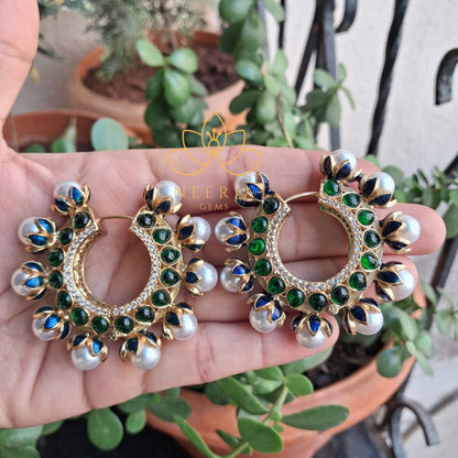 Meenakari Hoop Earrings with Pearl Drops