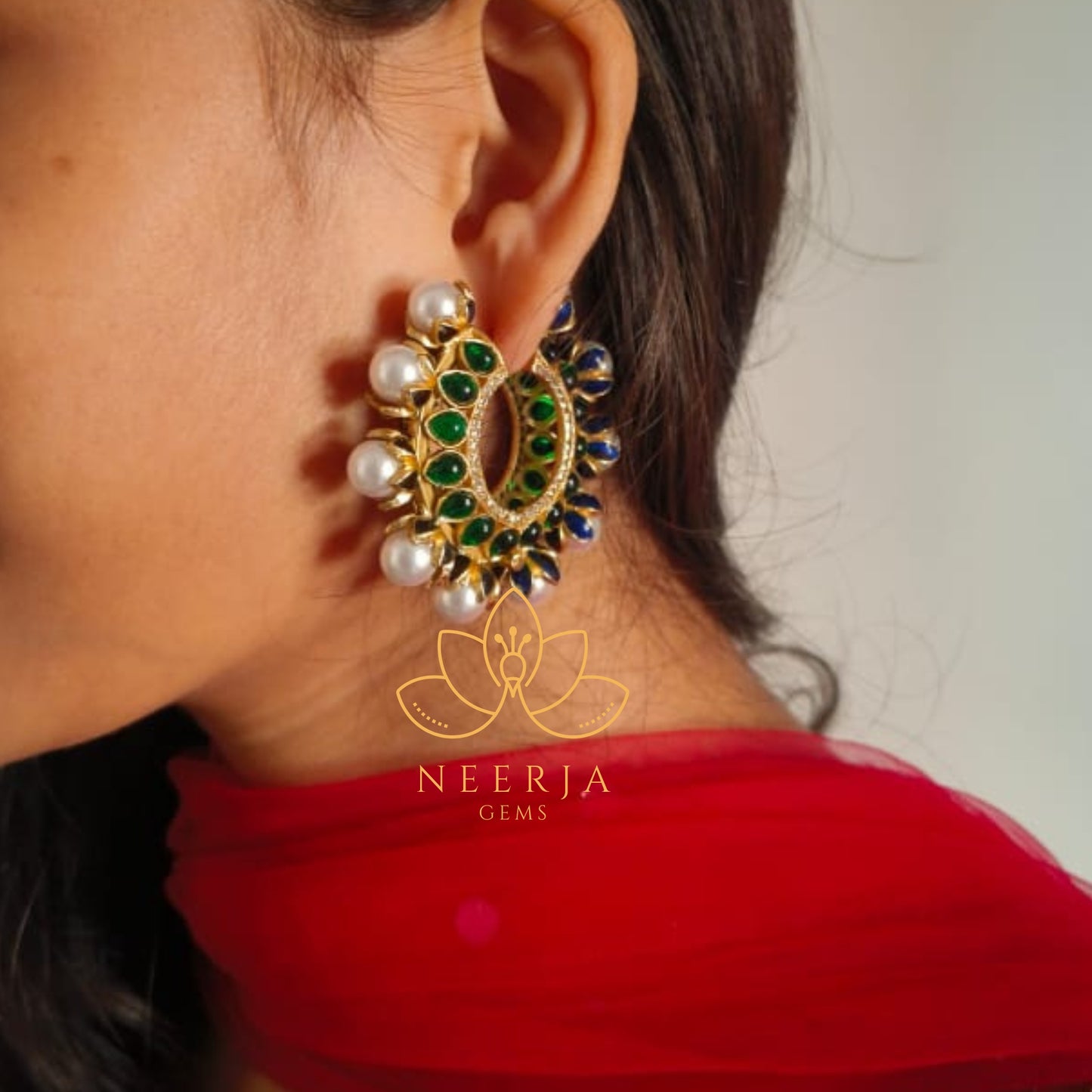 Meenakari Hoop Earrings with Pearl Drops