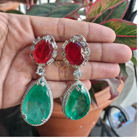 Red & Green Leaf Drop Earrings