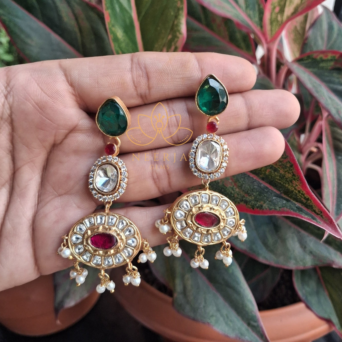 Royal Emerald & Ruby Polki Earrings