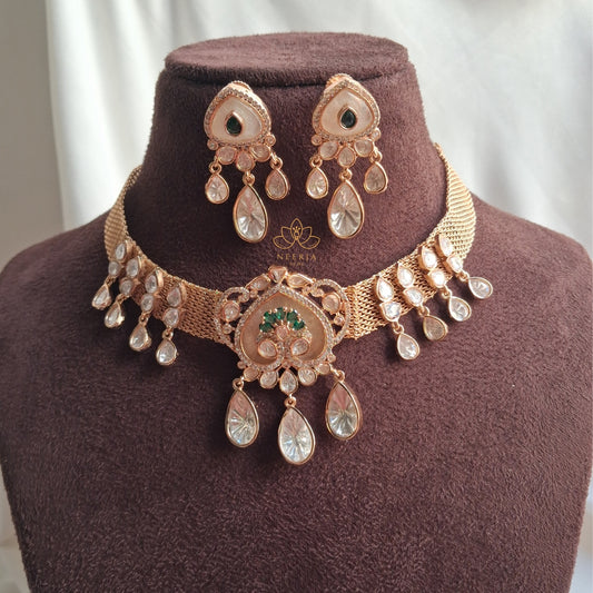 Traditional Meenakari Pearl Drop Kundan Necklace Set