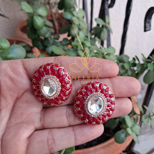 Traditional Red Kundan Statement Earrings