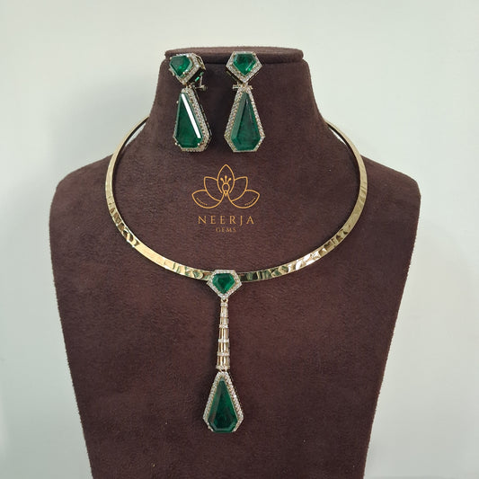 Vintage Emerald Drop Necklace Set