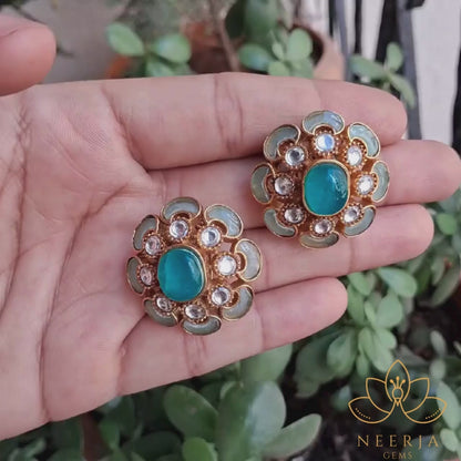 Blue Stone Kundan Stud Earrings