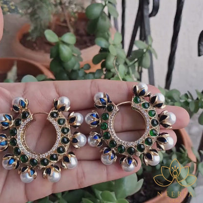 Meenakari Hoop Earrings with Pearl Drops