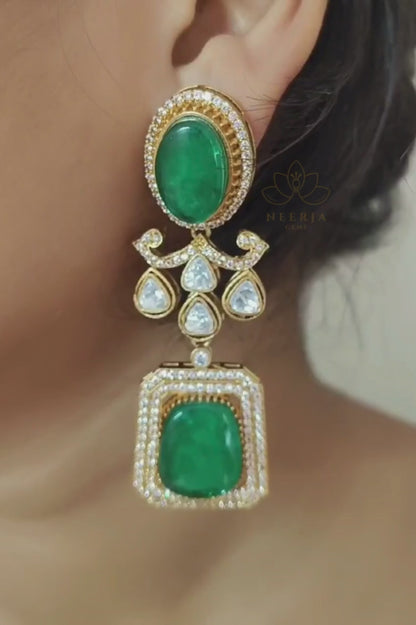 Luxury Green Stone Kundan Earrings