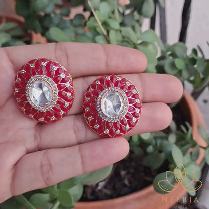 Traditional Red Kundan Statement Earrings