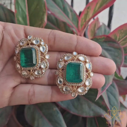 Emerald Enchantment Kundan Studs